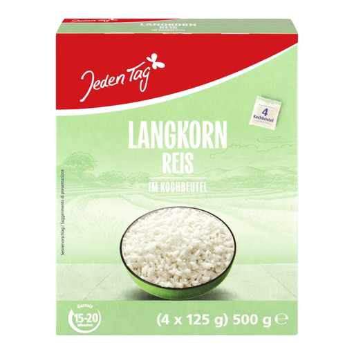 Jeden Tag Parboiled Long Grain Boil-in-Bag Rice 4x125g