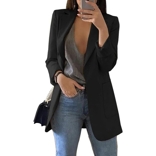 Women's Casual Blazers Open Front Long Sleeve Lapel Collar Work Office Jacket
