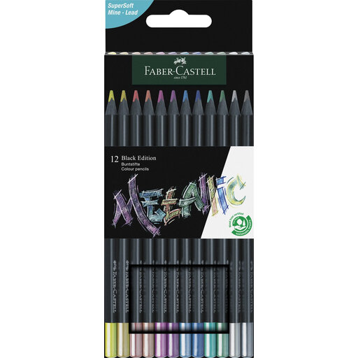 Faber-Castell Coloured Pencils Black Edition Set - 12pcs, Metallic