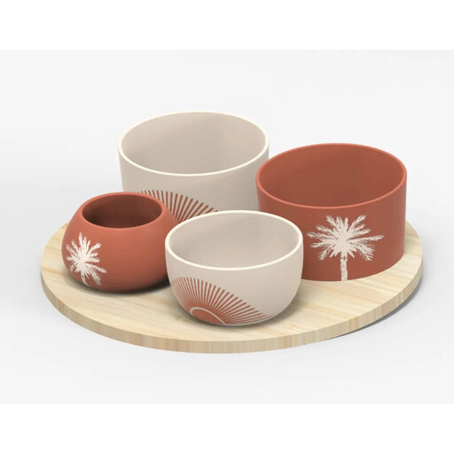 Secret de Gourmet Appetizer Set - Bamboo Tray with 4 Terracotta Bowls, 26 cm