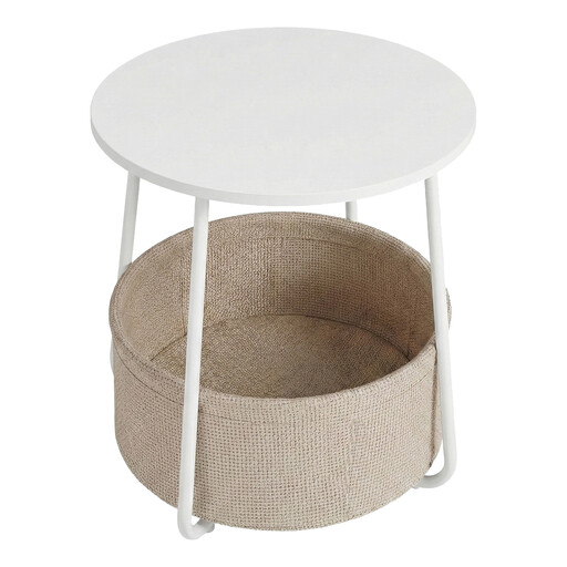 JOYFURNOS Round Modern Side Table with Fabric Basket