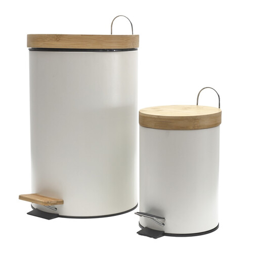 Lot de 2 Poubelles à Pédale Métal et Bambou