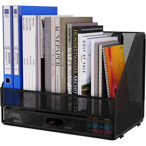 Senhoglb Desktop Metal A4 Magazine File Holder with Drawer,Black