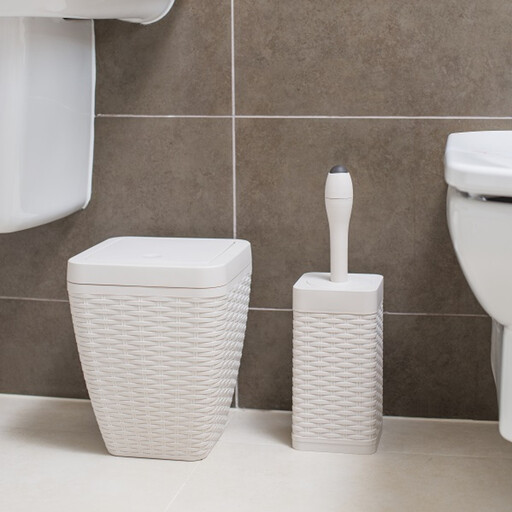 Addis Rattan Toilet Brush & Bin Set - Cream