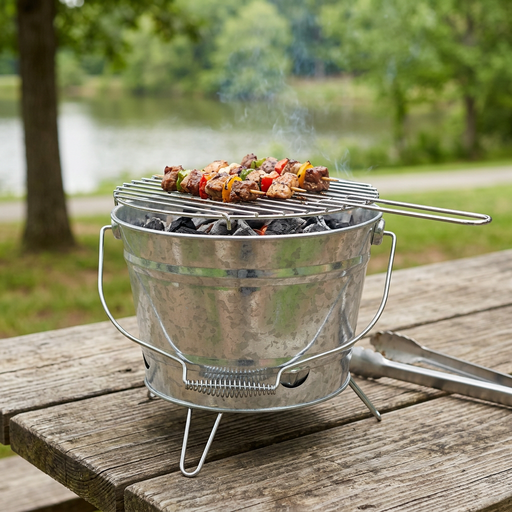 BBQFANS Portable Grill Bucket, Metal Table Grill
