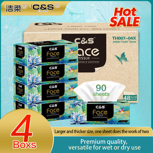 C&S Boxed Facial Tissues, 4 Cube Boxes, 90 Tissues per Box, 360 Tissues Total, Pure Virgin Wood Pulp, 4-Ply Soft & Strong, for Home, Office, Living Room?and Bedroom