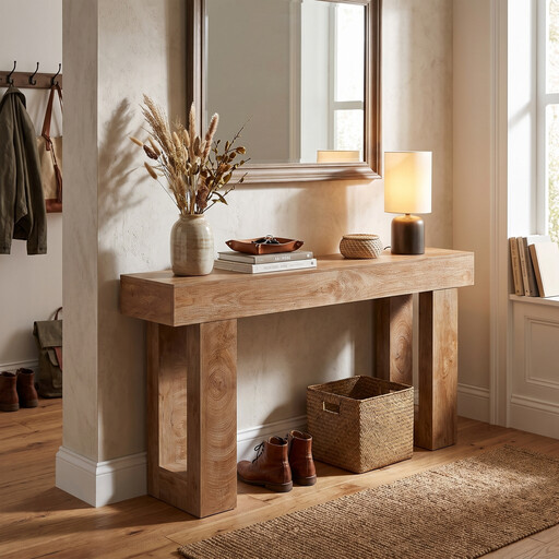 160cm Long Console Table, Rectangular Sofa Table Behind Couch, Farm Table for Entrance, Hallway, Living Room (Natural)