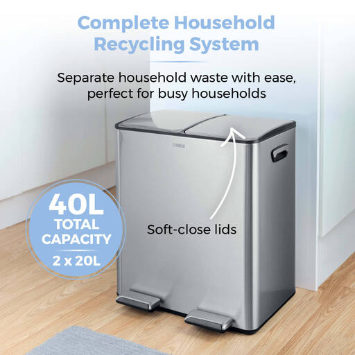 Tower Recycling Pedal Bin with Two Compartments 40L