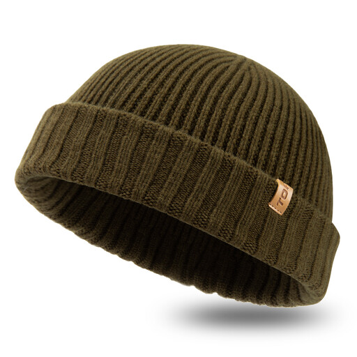 TOP-EX 100% Merino Wool Short Fisherman Beanie Hats for Men Women Warm Winter Hats M/L Armygreen