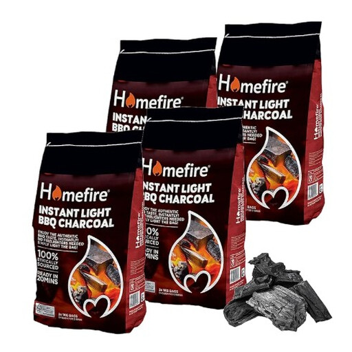 Homefire Lumpwood Charcoal BBQ Instant Light 1kg Bag x 4