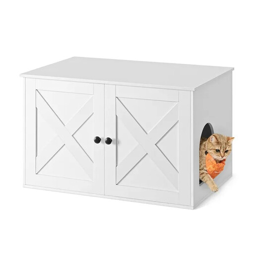 Feandrea Cat Litter Box Enclosure, Hidden Litter Box Furniture with Removable Divider, End Table, Indoor Cat House, 80 x 53 x 50cm, White PCL002W01