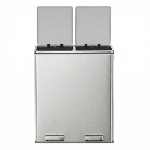 ochama Kitchen Bin with 2 Compartments, 2 x 30L in silver and black