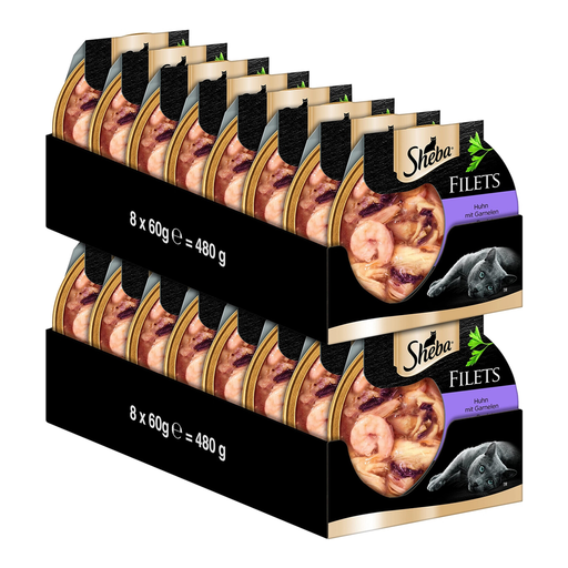 Sheba Filets - Finest Wet Cat Food in Tray - Chicken with Shrimp - 16 x 60g
