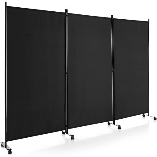 COSTWAY 3-Panel Folding Room Divider with Wheels in Black