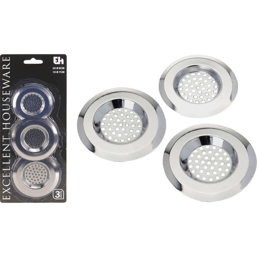 Kitchen Stainless Steel Sink Strainer Drainage Filter Set - 3 pcs, Silver