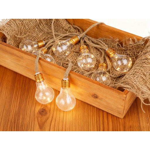 Outdoor Hemp Rope LED String Lights on a balcony railing