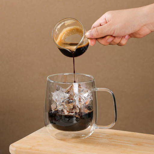 Set of 2 350ml Double-Wall Glass Mugs with Handle