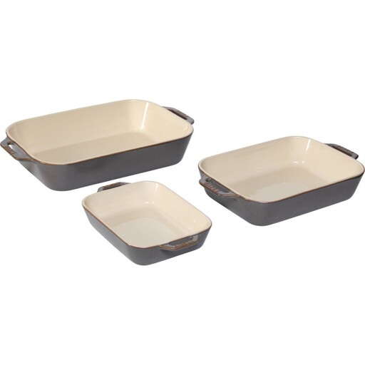 STAUB Ceramique Baking Pan Set, 3-Piece | Antique Gray | Rectangular | Ceramic