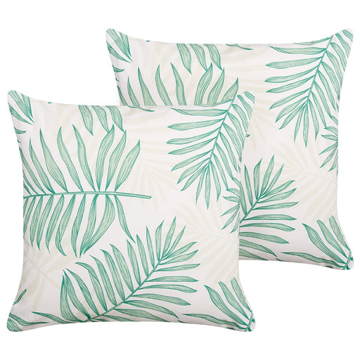 BelianiSet of 2 Outdoor Cushions Leaf Pattern 45 x 45 cm Beige and Green POGGIO