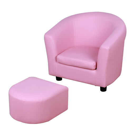 HOMCOM Children's Armchairs Toddler Chair Sofa Footstool, Pink