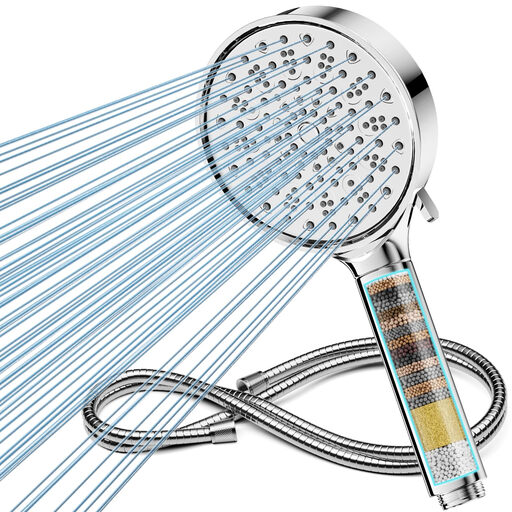 Cobbe Filter Shower Head with 1.5m Hose, High Pressure Shower Head with 6 Jet Types