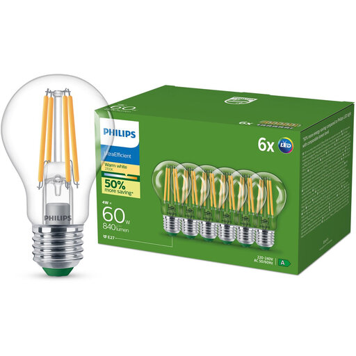 Philips Ultra Efficient LED Bulb, Clear - 60W