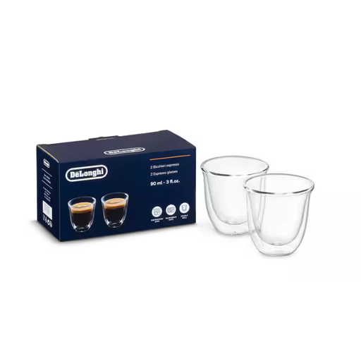 De'Longhi Double Wall 90ml Espresso Glasses Clear - Set of 2, 90ml