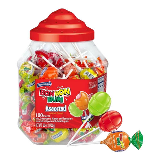Colombina Gum Lollipops Assorted 100's