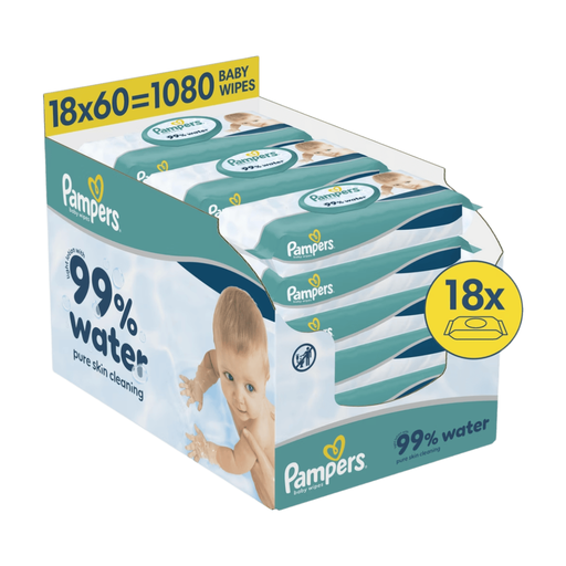 Pampers 99% Water Baby Wipes 18x60ct