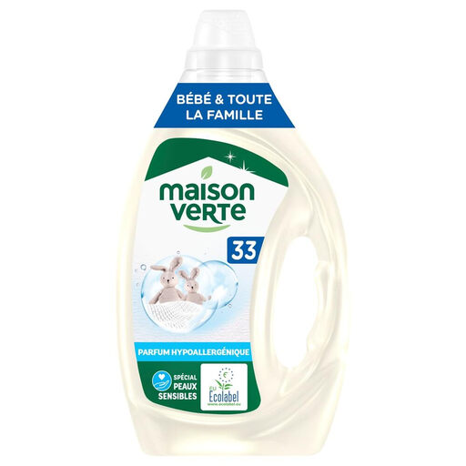 MAISON VERTE Liquid Detergent for Family & Baby, Sensitive Skin, 5 Natural Enzymes 1.485L
