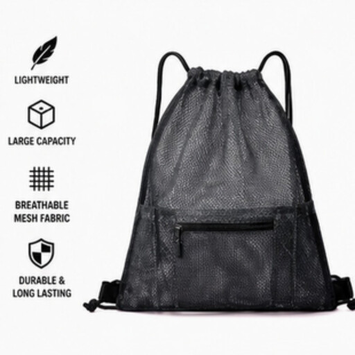WhereHike Meshes Drawstring Bag With Zipper Pocket