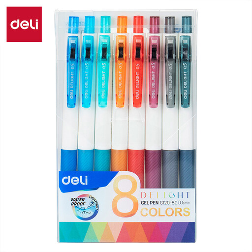 Deli 0.5mm Gel Pens, 8-Color Set