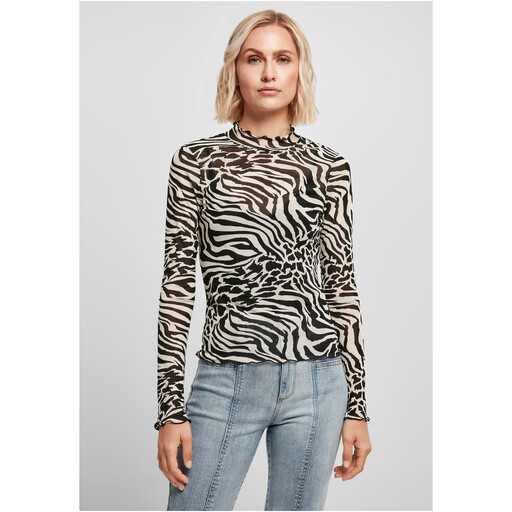 Urban Classics Ladies AOP Mesh Turtleneck Longsleeve white/black XL