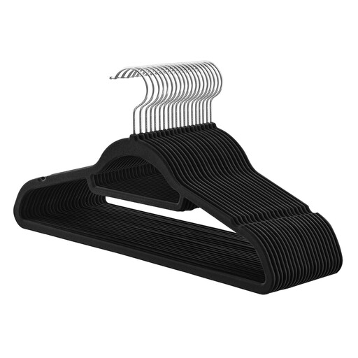 Ochama x SONGMICS 20 Velvet Hangers Non-Slip with Tie Bar 360° Swivel Hook Space-Saving 43.5cm Black