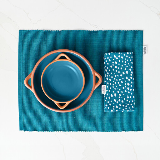 Sintra Recycled Cotton Spotted Napkin and Placemat Set in Ink Blue