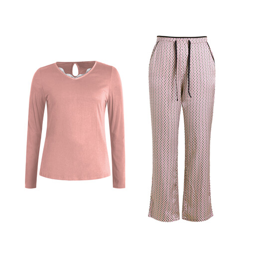 IZURIA V-Neck Pink Long Sleeved Top And Print Pants Set