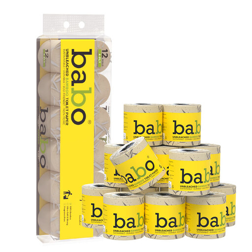 BABO EU Standard 6D Embossed Bamboo Pulp Toilet Rolls, 4-Ply, 12 Rolls Per Bundle