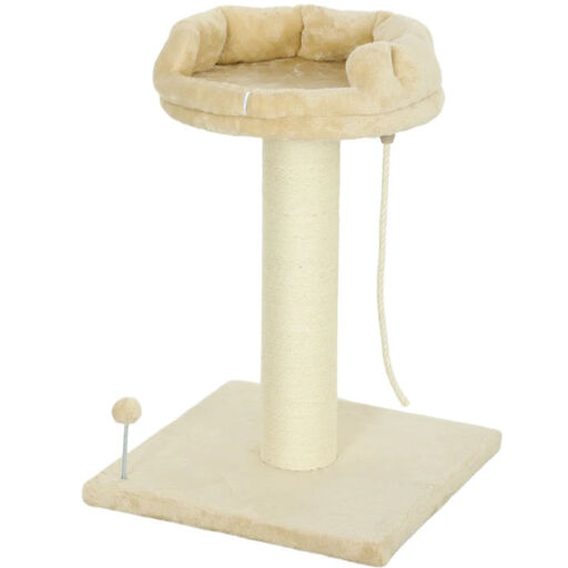 Arbre à chat 55 × 55 × 83 cm avec panier en peluche et poteau en sisal naturel, beige