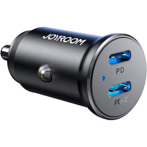 JOYROOM JR-CCN06 Car Charger， 30 W， 2 PD Ports， Black