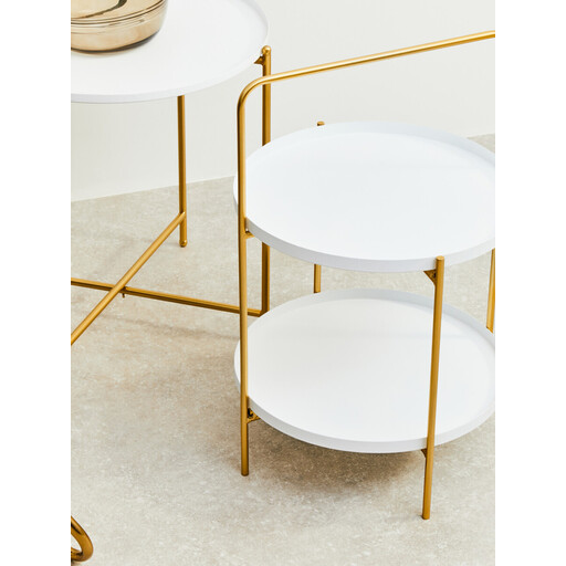 Interiors by Premier Side Table Trosa 2 Shelf with Handle Metal White/Gold