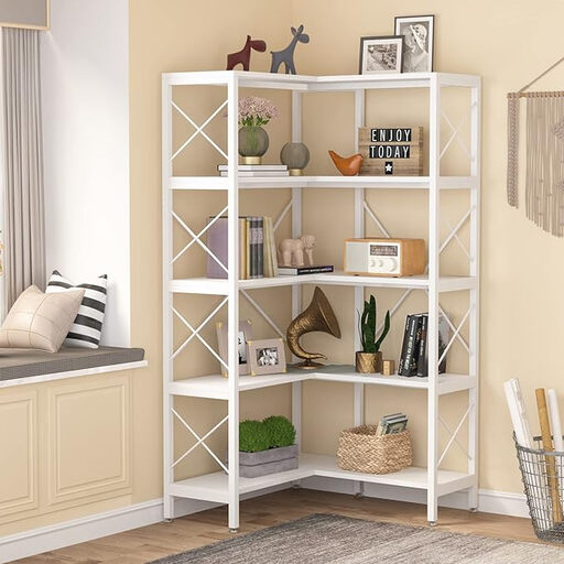 Tribesigns 5-Shelf Corner Bookshelf, White