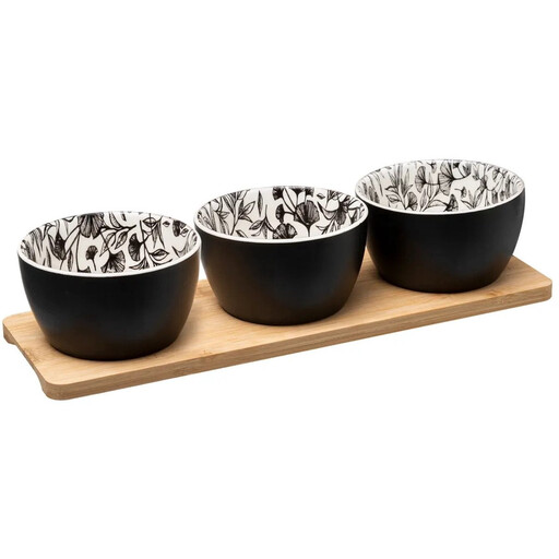 Secret de Gourmet Bamboo Servierbrett mit Steingut-Snackschalen