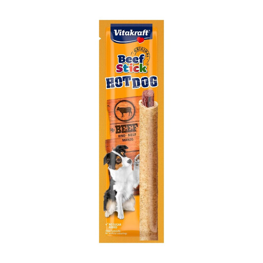 vitakraft Beef Stick Hot Dog, Dog Treat, Beef in Cereal Coating, 10 x 30g - Training Reward, No Added Sugar
