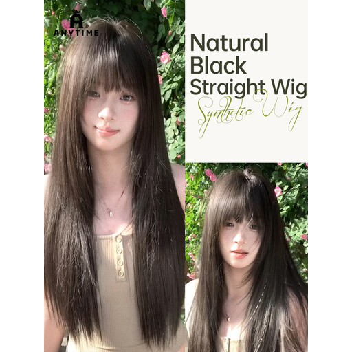ANYTIME Long Straight Synthetic Wig for Women in Dark Tea Brown