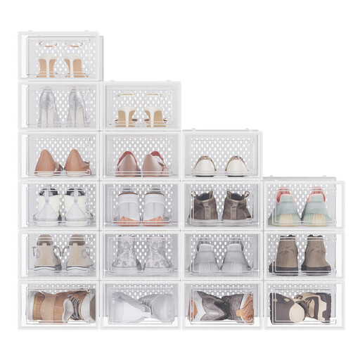 JOYFURNOS Set of 18 Stackable Shoe organisers, Transparent and White