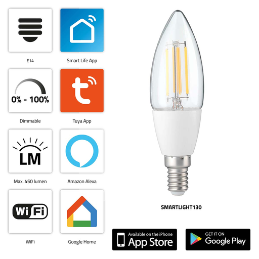 Alecto SMARTLIGHT130 Wi-Fi Smart LED 4.5W Light Bulb Transparent
