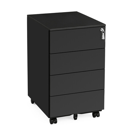JOYFURNOS Lockable Mobile File Cabinet – Ink Black, 4 Drawers, Pre-Assembled, Holds Documents & Stationery, 39 x 45 x 69.3 cm – Perfect for Office or Home Office