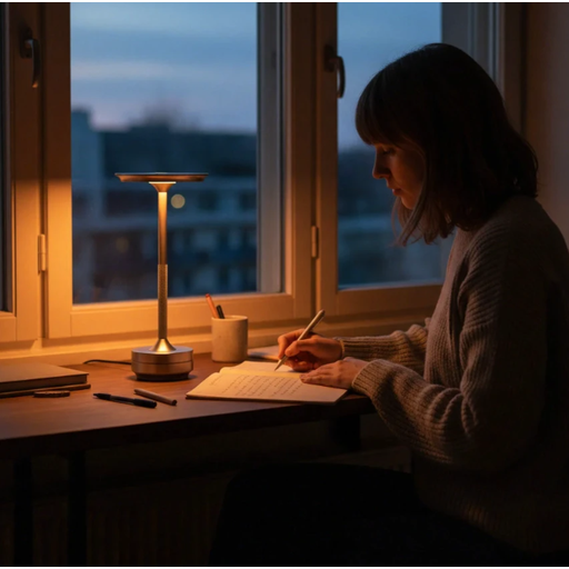 Cordless touch-controlled bedside lamp with nickel finish, adjustable intensity and colour