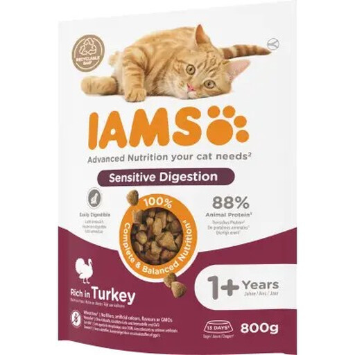Iams Dry Cat Food Sensitive with Turkey, 800g