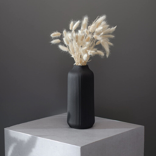 Grooved Matte Black Ceramic Vase